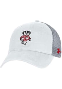 Under Armour Wisconsin Badgers Washed Performance Trucker Design Adjustable Hat - White