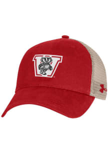 Under Armour Wisconsin Badgers Retro Washed Performance Trucker Adjustable Hat - Red