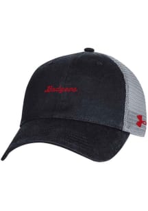 Under Armour Wisconsin Badgers Washed Performance Trucker Adjustable Hat - Black