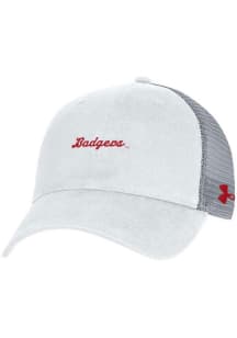 Under Armour Wisconsin Badgers Washed Performance Trucker Adjustable Hat - White