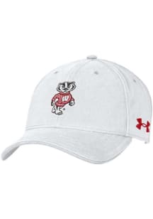 Under Armour Wisconsin Badgers White Washed Performance Youth Adjustable Hat