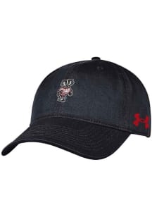 Under Armour Wisconsin Badgers Black Small Mascot Washed Performance Womens Adjustable Hat