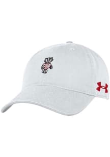 Under Armour Wisconsin Badgers White Small Mascot Washed Performance Womens Adjustable Hat
