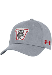 Under Armour Wisconsin Badgers Mens Grey Retro Blitzing Stretch Flex Hat