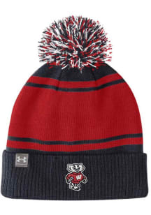 Under Armour Wisconsin Badgers Black Youth POM Beanie Design Youth Knit Hat