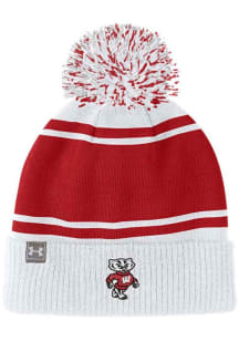 Under Armour Wisconsin Badgers White Youth POM Beanie Youth Knit Hat