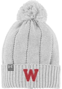 Under Armour Wisconsin Badgers Grey Women's POM Beanie Design Womens Knit Hat