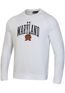 Under Armour Maryland Terrapins Mens White Vintage Arch Mascot Twill All Day Long Sleeve Crew Swea..