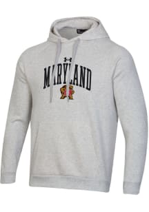 Under Armour Maryland Terrapins Mens Grey Vintage Arch Mascot Twill All Day Long Sleeve Hoodie