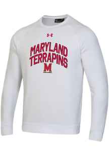 Under Armour Maryland Terrapins Mens White Arch School Mascot All Day Long Sleeve Crew Sweatshirt