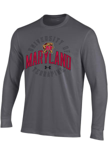 Under Armour Maryland Terrapins Grey Rounded Number One Perf Cotton Long Sleeve T Shirt