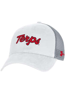 Under Armour Maryland Terrapins Script Washed Performance Trucker Adjustable Hat - White