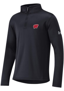 Under Armour Wisconsin Badgers Youth Black Armour Fleece Long Sleeve Quarter Zip Shirt