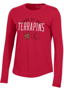 Under Armour Maryland Terrapins Womens Red Preformance LS Tee