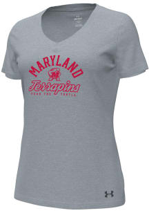 Under Armour Maryland Terrapins Womens Grey Preformance Design Short Sleeve T-Shirt