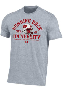 Ron Dayne Wisconsin Badgers Grey Running Back University Short Sleeve Player T Shirt