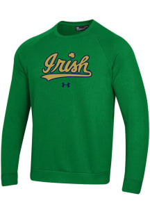 Under Armour Notre Dame Fighting Irish Mens Kelly Green All Day Metallic Script Long Sleeve Crew S..
