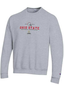 Champion Ohio State Buckeyes Mens Grey 2024 Football National Champions Embroidered Long Sleeve Cr..