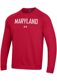 Under Armour Maryland Terrapins Mens Red Rival Fleece Long Sleeve Crew Sweatshirt