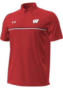 Under Armour Wisconsin Badgers Mens Red Sideline Chest Stripe Short Sleeve Polo
