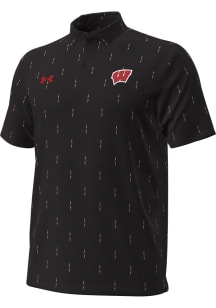 Under Armour Wisconsin Badgers Mens Black Sideline Printed Short Sleeve Polo