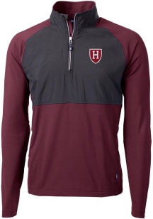 Cutter and Buck Harvard Crimson Mens Maroon Adapt Long Sleeve Qtr Zip Pullover