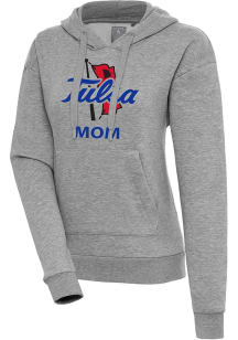 Antigua Tulsa Golden Hurricane Womens Grey Heather Mom  Victory Hooded Sweatshirt