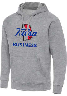 Antigua Tulsa Golden Hurricane Mens Grey Heather Tulsa Business  Victory Long Sleeve Hoodie