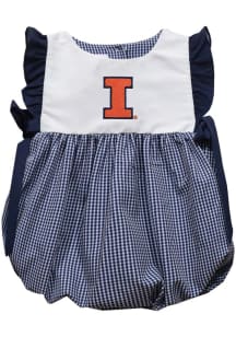 Vive La Fete Illinois Fighting Illini Baby Girls Navy Blue Gingham Bubble Short Sleeve Dress