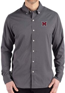 Cutter and Buck Miami RedHawks Mens Black Gingham LS Woven Long Sleeve Dress Shirt