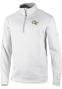 Columbia GA Tech Yellow Jackets Mens White Heat Seal Omni Wick Wickhams Hills Long Sleeve Qtr Zip..