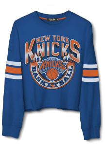 Junk Food Clothing New York Knicks Womens Blue Banner Crop Crew Sweatshirt