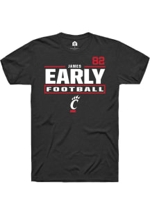 James Early Cincinnati Bearcats Black Football NIL Stacked Box Short Sleeve Player T Shirt