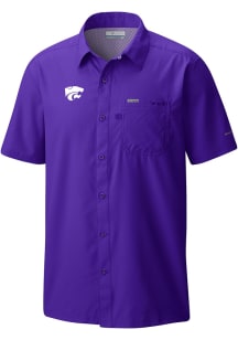 Columbia K-State Wildcats Mens Purple Heat Seal Slack Tide Camp Short Sleeve Dress Shirt