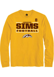 Jarvarius Sims Western Michigan Broncos Gold Football NIL Stacked Box Long Sleeve Player T Shirt
