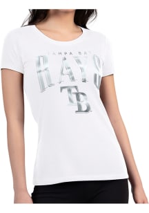 4Her Tampa Bay Rays Womens White Metallic Fitted Short Sleeve T-Shirt