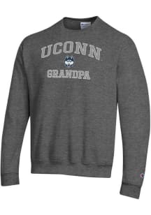 Champion UConn Huskies Mens Charcoal Grandpa Powerblend Long Sleeve Crew Sweatshirt