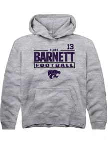 Blake Barnett Rally K-State Wildcats Youth NIL Stacked Box Long Sleeve Player Hoodie Grey