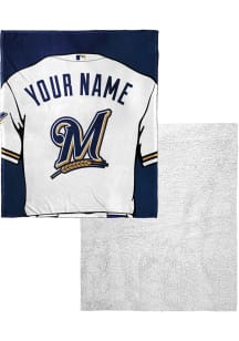 Milwaukee Brewers Personalized Jersey Silk Touch Sherpa Fleece Blanket - Navy Blue