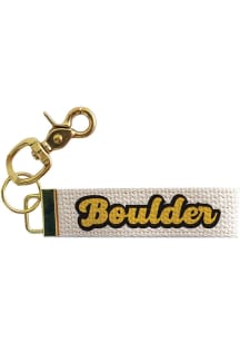 Boulder Script Two Color Woven Keychain - White