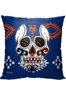 New York Mets Candy Skull 18x18 Throw Pillow - Blue