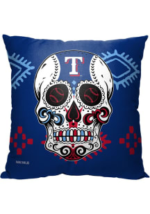 Texas Rangers Candy Skull 18x18 Throw Pillow - Blue