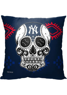 New York Yankees Candy Skull 18x18 Throw Pillow - Blue