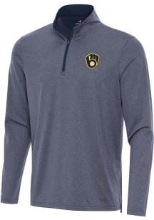 Antigua Milwaukee Brewers Mens Navy Blue Kinetic Long Sleeve Qtr Zip Pullover
