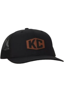 Kansas City state centric leather patch on front with mesh backing Adjustable Hat - Black