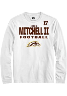 Jason Mitchell II Western Michigan Broncos White Football NIL Stacked Box Long Sleeve Player T Shi..
