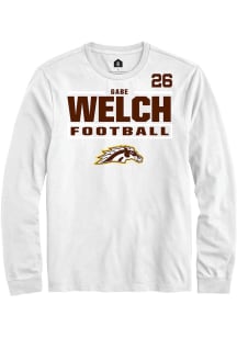 Gabe Welch Western Michigan Broncos White Football NIL Stacked Box Long Sleeve Player T Shirt