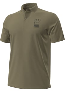 Under Armour Wisconsin Badgers Mens Olive Playoff Freedom Short Sleeve Polo