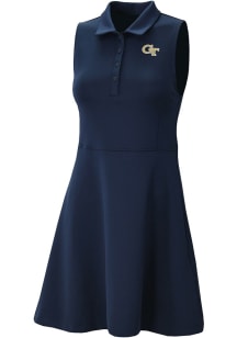 Columbia GA Tech Yellow Jackets Womens Navy Blue Heat Seal Match Short Sleeve Dress