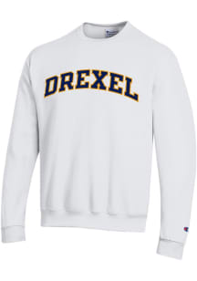 Champion Drexel Dragons Mens White Tackle Twill Arch Name Long Sleeve Crew Sweatshirt
